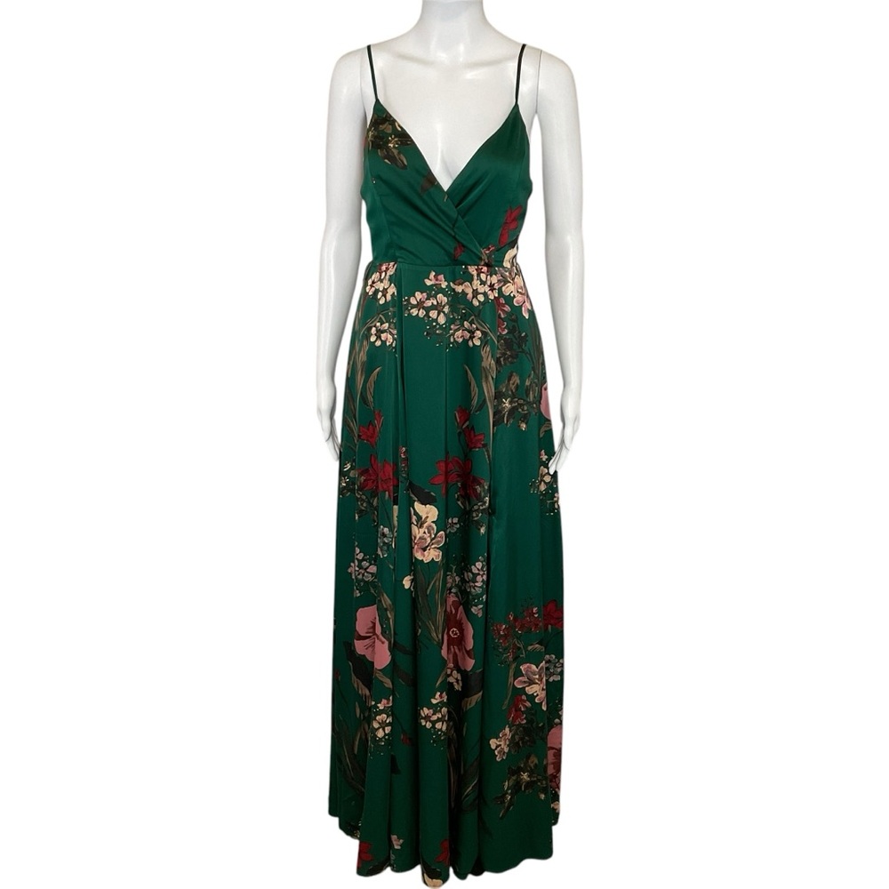 NWT Lulus Still the One Emerald Green Floral Print Satin Maxi Dress S - Picture 2 of 9